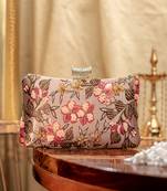 Pink floral embroidered clutch