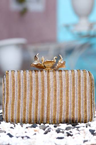 Gold sequin embroidered clutch