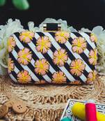 Black floral embroidered clutch