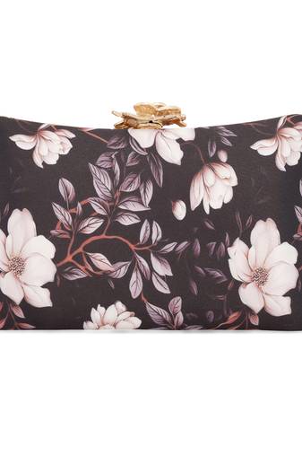 Black floral embroidered clutch