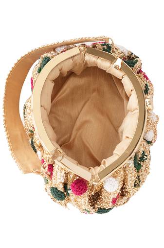 Gold floral embroidered potli bag