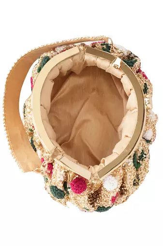 Gold floral embroidered potli bag