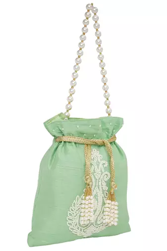 Green sequin embroidered potli bag