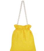 Yellow pearl embroidered potli bag