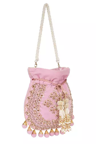 Pink sequin embroidered potli bag