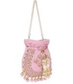 Pink sequin embroidered potli bag