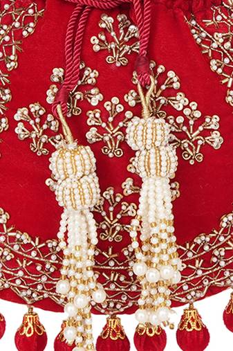 Red sequin embroidered potli bag