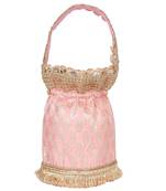 Pink floral embroidered potli bag
