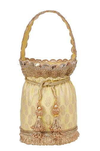 Yellow floral embroidered potli bag