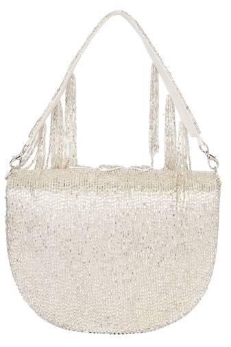 Silver floral embroidered hand bag