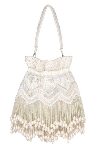White beads embroidered potli bag
