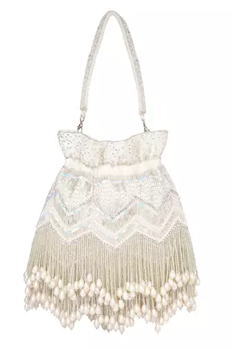 White beads embroidered potli bag