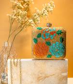Beige floral embroidered clutch