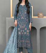 Dark aqua blue color embroideried faux georgette semi stitched salwar suit