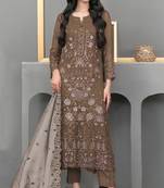 Dark chiku color embroideried faux georgette semi stitched salwar suit