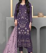 Dark purple color embroideried faux georgette semi stitched salwar suit