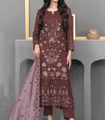 Dark maroon color embroideried faux georgette semi stitched salwar suit