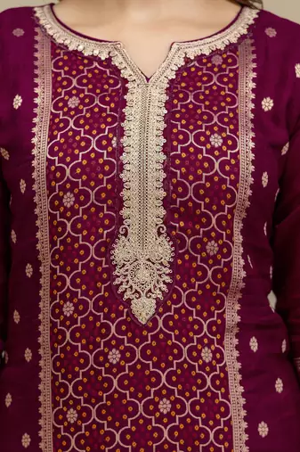 Trendmalls Jaquard Silk Embroidery Sequence Work Kurta Pant Set with Dupatta