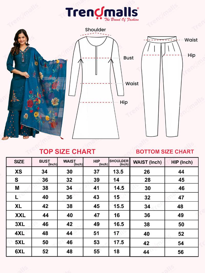 Cotton Silk Hand Work Embroidery Kurta Palazzo Set with Printed Dupatta 