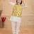 Yellow printed cotton silk kurta pajama nehru jacket set