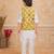 Yellow printed cotton silk kurta pajama nehru jacket set