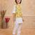 Yellow printed cotton silk kurta pajama nehru jacket set