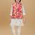 Red printed cotton silk kurta pajama nehru jacket set
