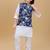 Navyblue printed cotton silk kurta pajama nehru jacket set