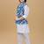 Blue printed cotton silk kurta pajama nehru jacket set