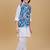 Blue printed cotton silk kurta pajama nehru jacket set
