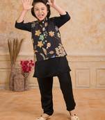 Black embelished cotton silk kurta pajama nehru jacket set
