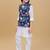 Navyblue printed cotton silk kurta pajama nehru jacket set