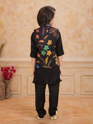 Black embelished cotton silk kurta pajama nehru jacket set 2