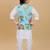 Sky blue embelished cotton silk kurta pajama nehru jacket set