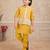 Yellow cotton silk embriodered kurta pajama nehru jacket set