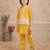 Yellow cotton silk embriodered kurta pajama nehru jacket set