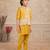 Yellow cotton silk embriodered kurta pajama nehru jacket set