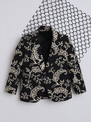 Black cotton embriodered blazer 1