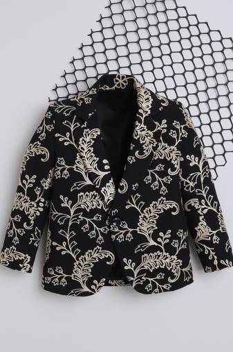 Black cotton embriodered blazer