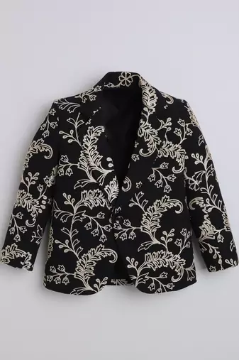 Black cotton embriodered blazer