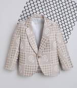 Cream jacquard woven checks blazer