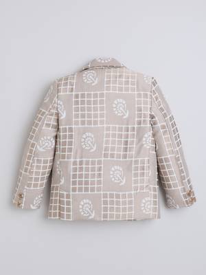 Cream jacquard woven checks blazer 2