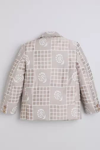 Cream jacquard woven checks blazer