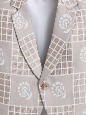 Cream jacquard woven checks blazer 3