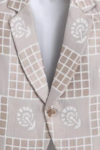 Cream jacquard woven checks blazer