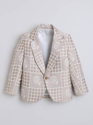 Cream jacquard woven checks blazer 4