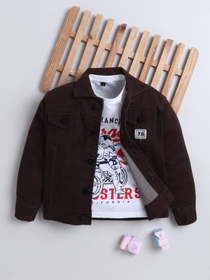 Brown denim printed jacket with t-shirt 1