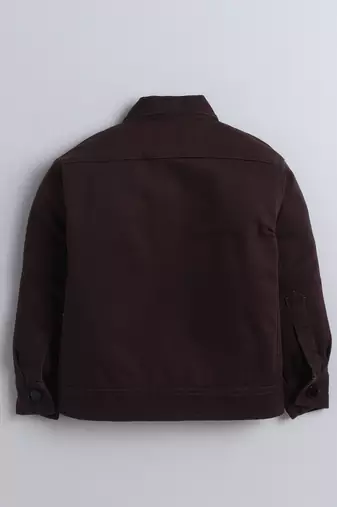 Brown denim printed jacket with t-shirt