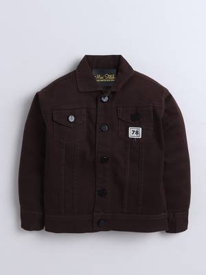 Brown denim printed jacket with t-shirt 3