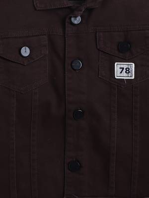 Brown denim printed jacket with t-shirt 4